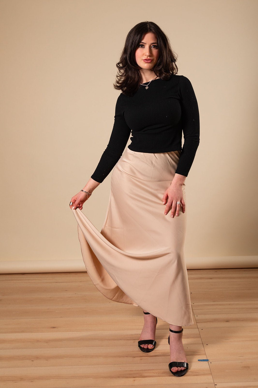 Cream Satin Maxi Skirt - Ben Valor