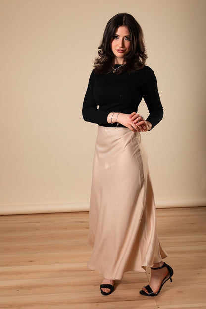 Cream Satin Maxi Skirt - Ben Valor