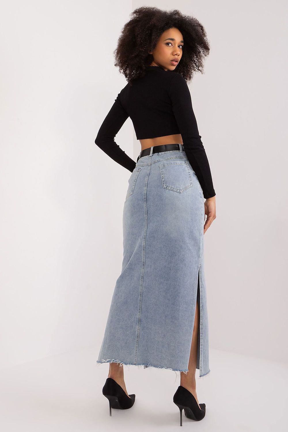 Denim Midi Double Slit Skirt - Ben Valor