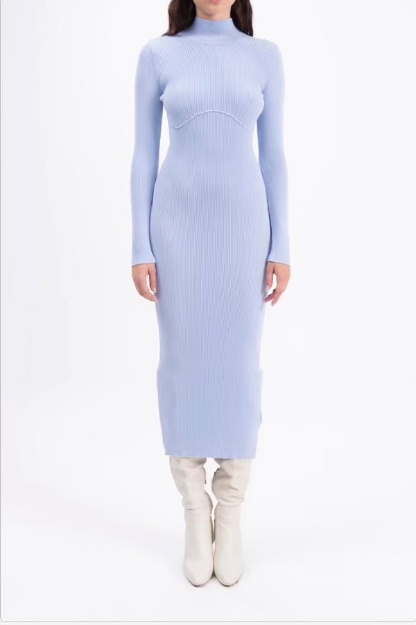 Knitted Periwinkle Blue Midi Pencil Dress - Ben Valor