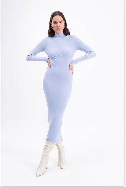 Knitted Periwinkle Blue Midi Pencil Dress - Ben Valor