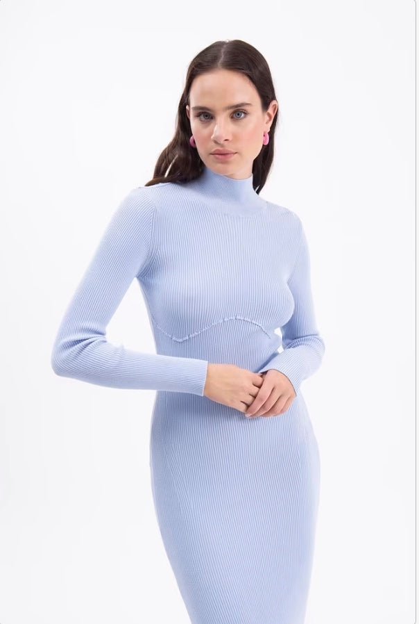 Knitted Periwinkle Blue Midi Pencil Dress - Ben Valor