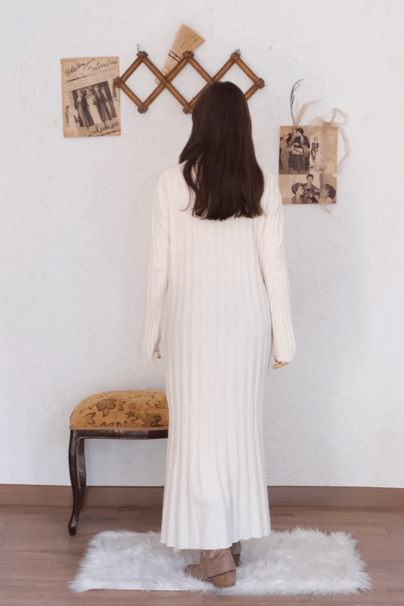 Long Sleeve Seasonless Cream Knitwear Dress - Ben Valor