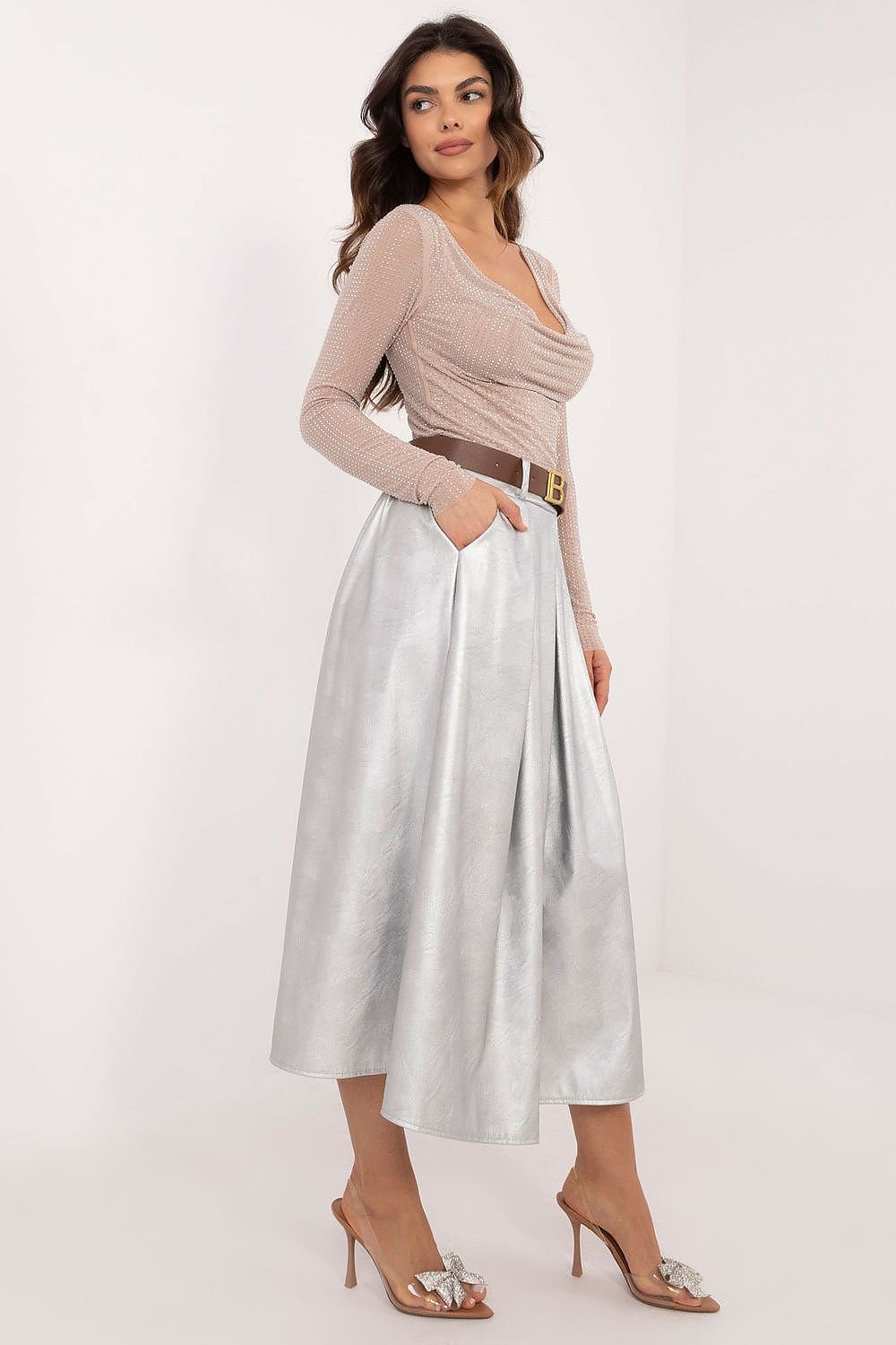 Silver Metalic Midi Skirt - Ben Valor