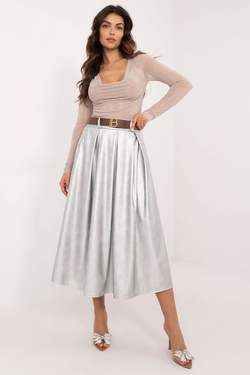 Silver Metalic Midi Skirt - Ben Valor