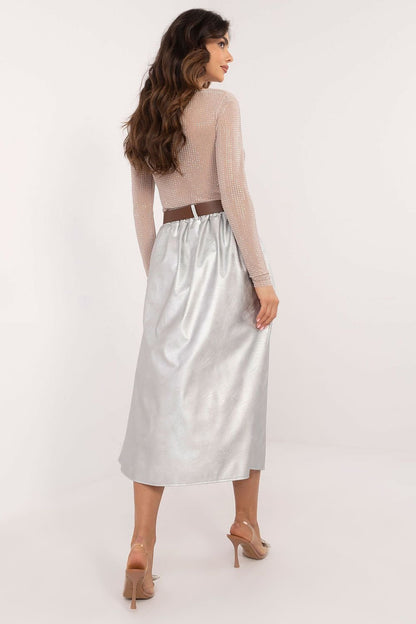 Silver Metalic Midi Skirt - Ben Valor