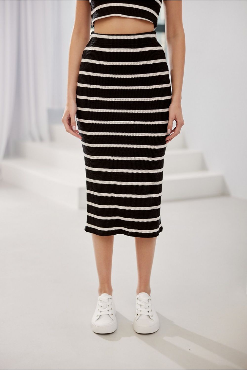 Striped Nylon Midi Skirt - Ben Valor