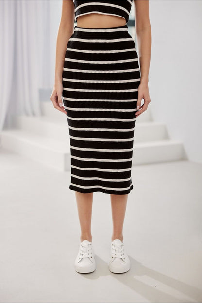 Striped Nylon Midi Skirt - Ben Valor